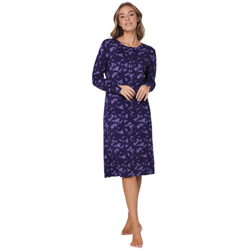 Pitkähihainen yöpaita, nappilista pääntiellä, violetti
