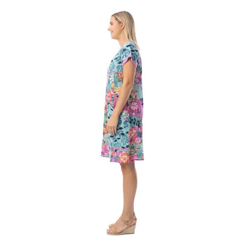 91277_SELARON_Orientique_lyhythihainen_lyhyt_turkoosi_mekko_tunika_100_puuvillakangas_1_png