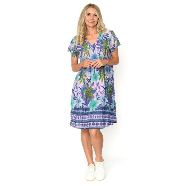 Lyhythihainen mekko, tunika, 100% puuvillakangas, sinivioletti