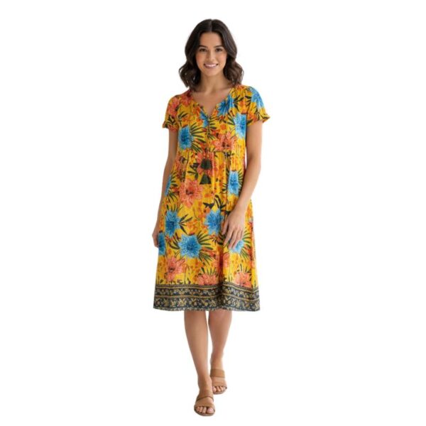 Lyhythihainen tunika/mekko, 100% puuvillaa, keltainen