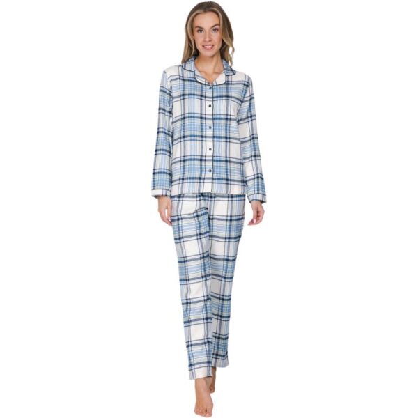 Naisten lämmin flanelipyjama, sinivalkoinen