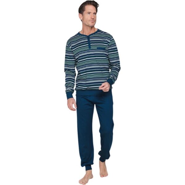 Miesten pyjama, lämmin puuvillatrikoo, sinivihreä